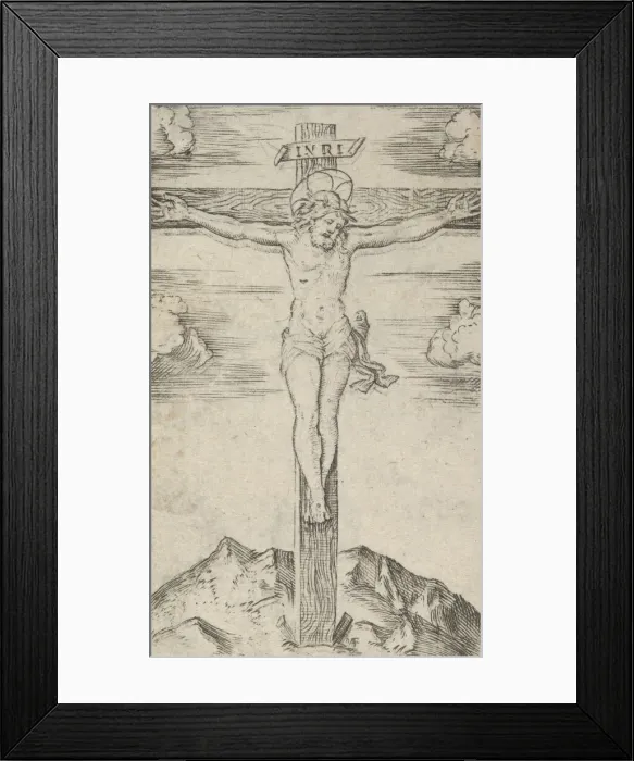 Framed Print : Christ on the cross, from the series Piccoli Santi (Small Saints), ca. 1500-1527 Framed Print : Christ on the cross, from the series Piccoli Santi (Small Saints), ca. 1500-1527
