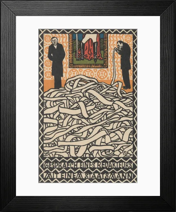 Framed Print : Gesprach eines Redakheurs mit einem Staatsmann Editor's Conservation with a Statesman), 1907. Creator: Moritz Jung Framed Print : Gesprach eines Redakheurs mit einem Staatsmann Editor's Conservation with a Statesman), 1907. Creator: Moritz Jung
