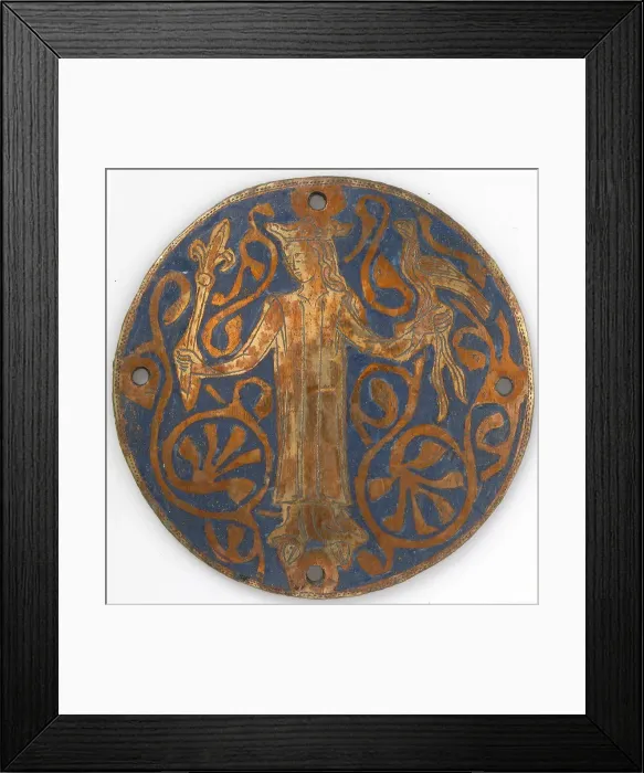 Framed Print : Medallion with a Queen Holding a Scepter and Falcon, French, ca. 1240-60 Framed Print : Medallion with a Queen Holding a Scepter and Falcon, French, ca. 1240-60