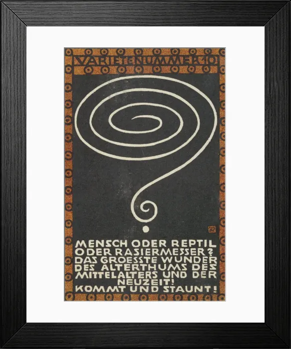 Framed Print : Variety Act 10: Man or Reptile or Razor? (Varietenummer 10: Mensch oder Reptil oder Rasier... 1907. Creator: Moritz Jung) Framed Print : Variety Act 10: Man or Reptile or Razor? (Varietenummer 10: Mensch oder Reptil oder Rasier... 1907. Creator: Moritz Jung)