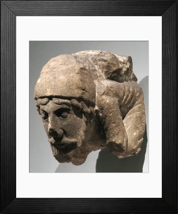 Framed Print : Corbel with Crouching Male Figure, Central or Western French, ca. 1150-75 Framed Print : Corbel with Crouching Male Figure, Central or Western French, ca. 1150-75