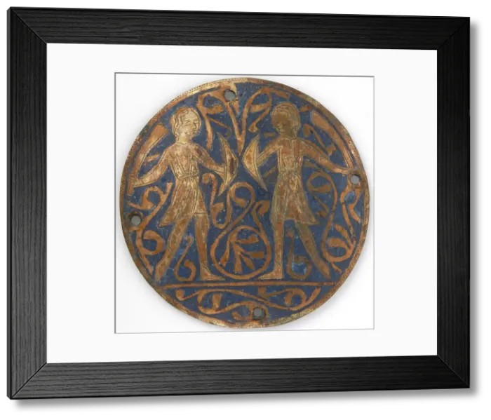 Framed Print : Medallion with Two Young Warriors with Falchions and Bucklers, French, ca. 1240-60 Framed Print : Medallion with Two Young Warriors with Falchions and Bucklers, French, ca. 1240-60