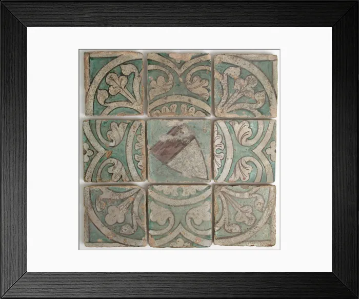 Framed Print : Nine Tiles, French, 14th century. Creator: Unknown Framed Print : Nine Tiles, French, 14th century. Creator: Unknown