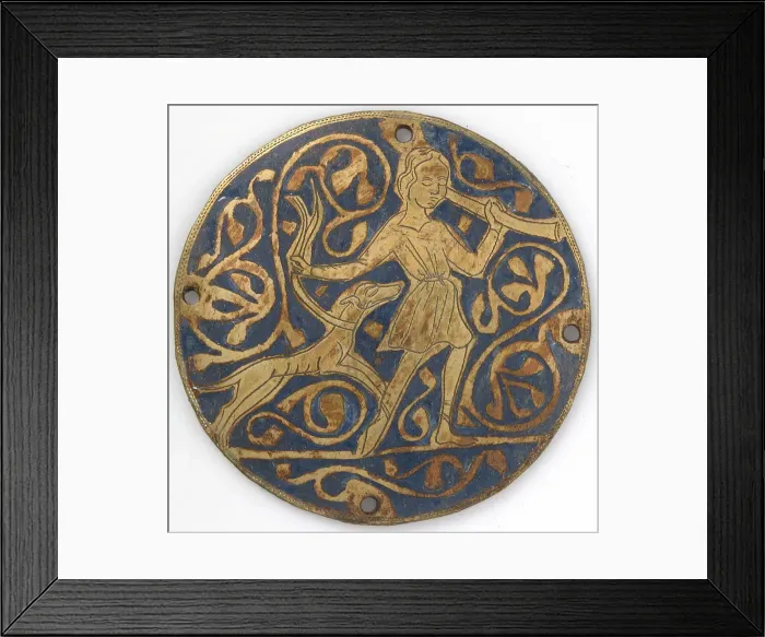 Framed Print : Medallion with Varlet with Horn and Hound, French, ca. 1240-60. Creator: Unknown Framed Print : Medallion with Varlet with Horn and Hound, French, ca. 1240-60. Creator: Unknown