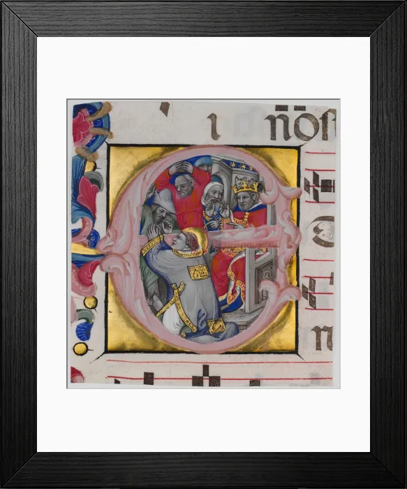 Framed Print : Manuscript Illumination with the Martyrdom of Saint Stephen in an Initial E Framed Print : Manuscript Illumination with the Martyrdom of Saint Stephen in an Initial E