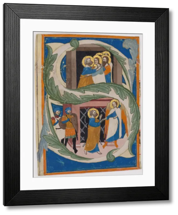 Framed Print : Initials with Saint Peter Liberated from Prison, Italian, first half 14th century Framed Print : Initials with Saint Peter Liberated from Prison, Italian, first half 14th century