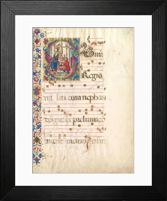 Framed Print : Manuscript Leaf with Saint John Gualbert in an Initial S, from an Antiphonary Framed Print : Manuscript Leaf with Saint John Gualbert in an Initial S, from an Antiphonary
