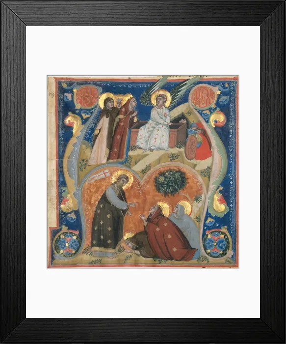 Framed Print : Manuscript Illumination with Scenes of Easter in an Initial A, from an Antiphonary Framed Print : Manuscript Illumination with Scenes of Easter in an Initial A, from an Antiphonary