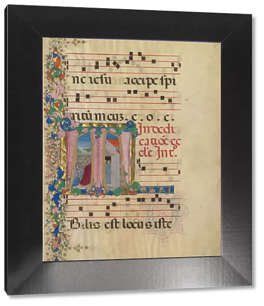 Manuscript Leaf with the Dedication of a Church in an Initial T, from a Gradual
