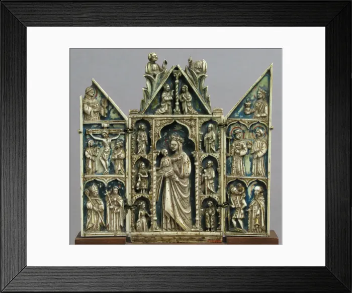 Framed Print : Triptych with Virgin and Child and Saints, Italian, 15th century (?). Creator: Unknown Framed Print : Triptych with Virgin and Child and Saints, Italian, 15th century (?). Creator: Unknown