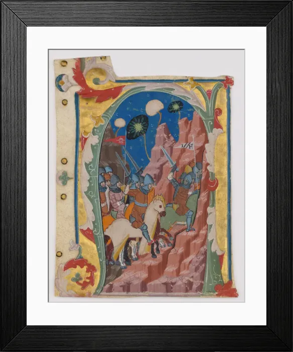 Framed Print : Initial A with the Battle of the Maccabees, Italian, ca. 1360-70. Creator: Unknown Framed Print : Initial A with the Battle of the Maccabees, Italian, ca. 1360-70. Creator: Unknown