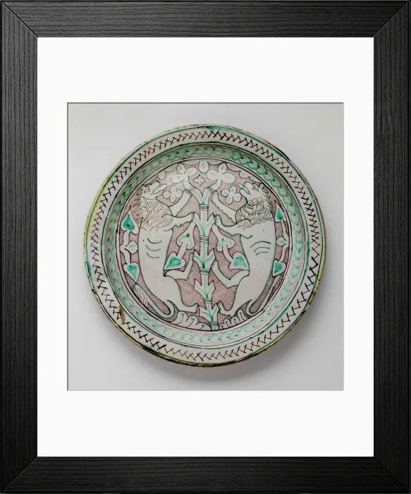 Framed Print : Dish with Rampant Lions, Italian, early 15th century. Creator: Unknown Framed Print : Dish with Rampant Lions, Italian, early 15th century. Creator: Unknown