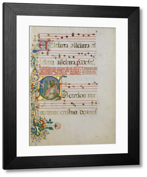Framed Print : Manuscript Leaf with the Celebration of a Mass in an Initial S Framed Print : Manuscript Leaf with the Celebration of a Mass in an Initial S
