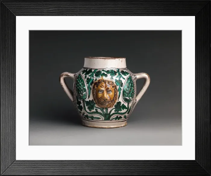 Framed Print : Two-Handled Jar with Lions Heads, Italian, early 15th century. Creator: Unknown Framed Print : Two-Handled Jar with Lions Heads, Italian, early 15th century. Creator: Unknown