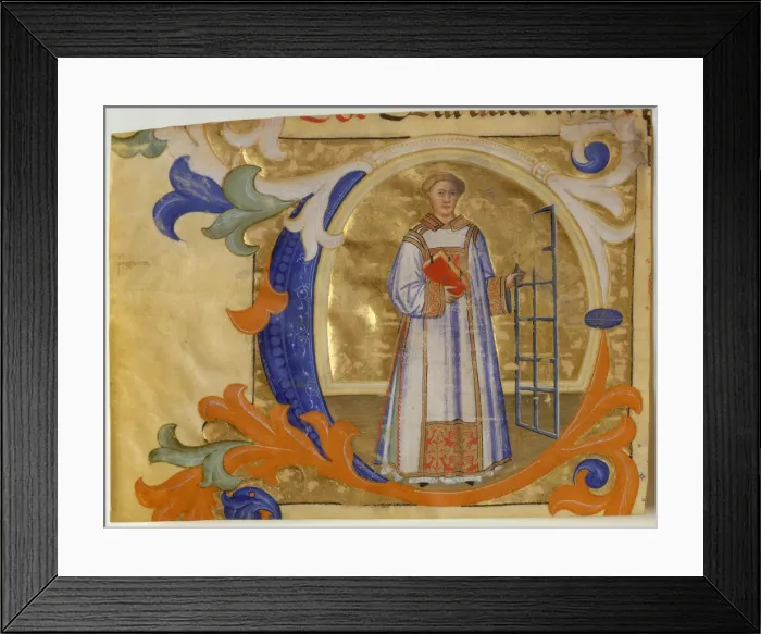 Framed Print : Manuscript Illumination with Saint Lawrence in an Initial C, from a Gradual, Italian, ca Framed Print : Manuscript Illumination with Saint Lawrence in an Initial C, from a Gradual, Italian, ca