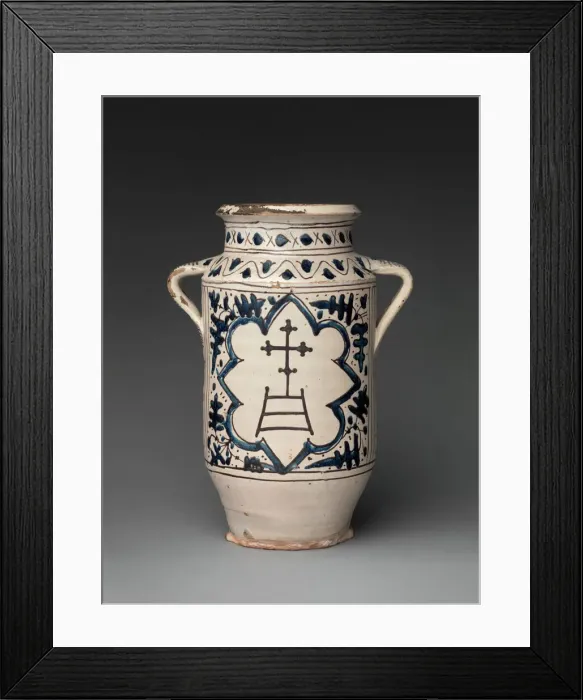 Framed Print : Pharmacy Jar with the Arms of the Hospital of Santa Maria della Scala, Italian, 1425-50 Framed Print : Pharmacy Jar with the Arms of the Hospital of Santa Maria della Scala, Italian, 1425-50
