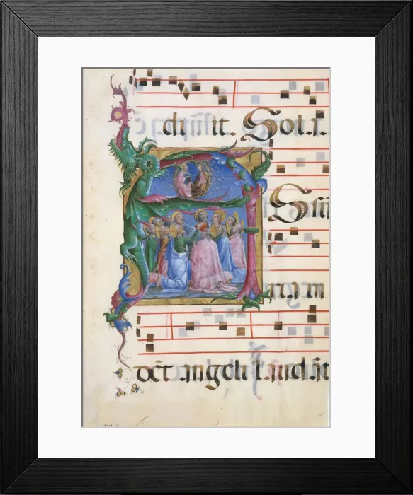 Framed Print : Manuscript Illumination with the Assumption of the Virgin in an Initial A Framed Print : Manuscript Illumination with the Assumption of the Virgin in an Initial A
