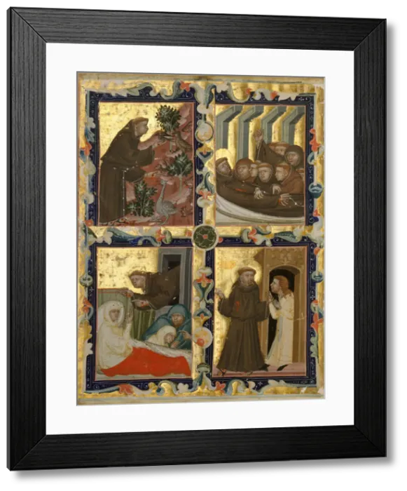 Framed Print : Manuscript Leaf with Scenes from the Life of Saint Francis of Assisi, Italian, ca