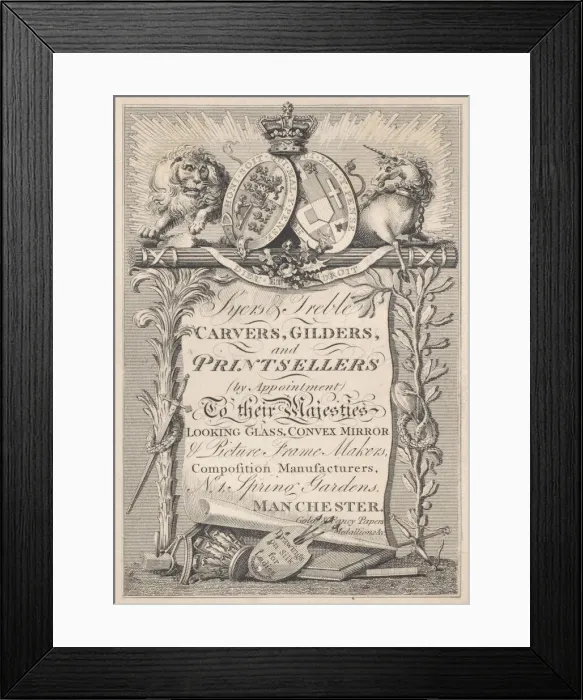 Framed Print : Trade Card for Syers & Treble, Carvers, Gilders, and Printsellers, 19th century Framed Print : Trade Card for Syers & Treble, Carvers, Gilders, and Printsellers, 19th century