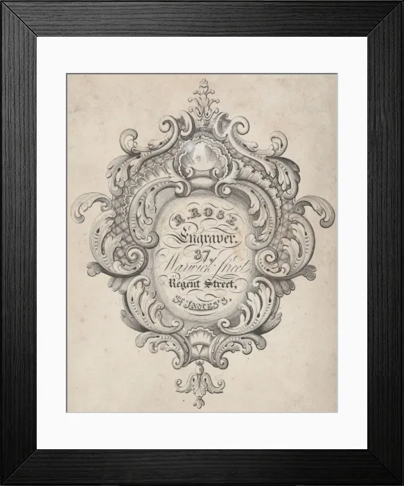 Framed Print : Trade Card for R. Rose, Engraver, 19th century. Creator: Anon Framed Print : Trade Card for R. Rose, Engraver, 19th century. Creator: Anon