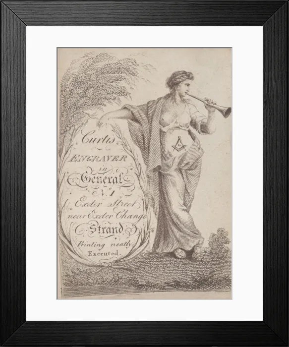 Framed Print : Trade Card for Curtis, Engraver, 19th century. Creator: Anon