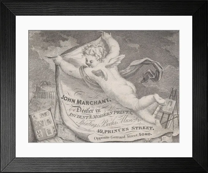 Framed Print : Trade Card for John Marchant, Print Dealer, 19th century. Creator: Anon Framed Print : Trade Card for John Marchant, Print Dealer, 19th century. Creator: Anon