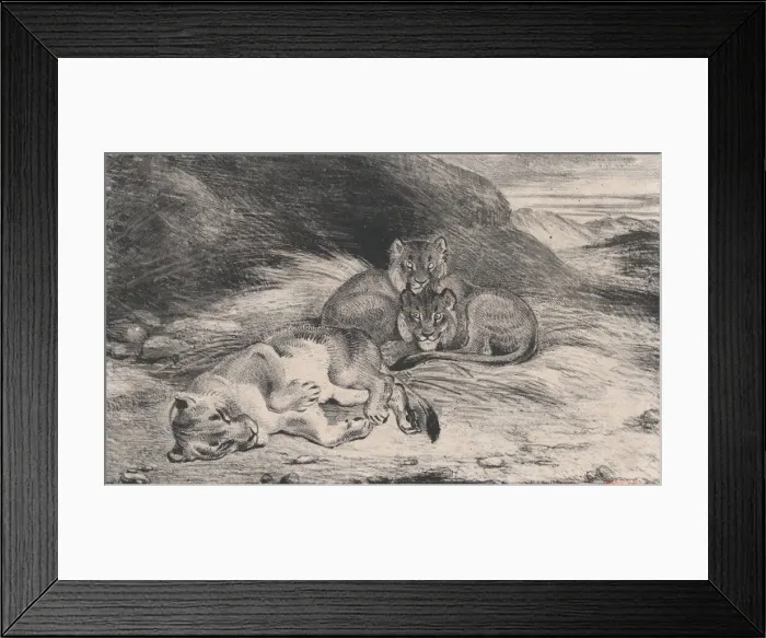 Framed Print : Lioness and Cubs, possibly 1832. Creator: Antoine-Louis Barye Framed Print : Lioness and Cubs, possibly 1832. Creator: Antoine-Louis Barye