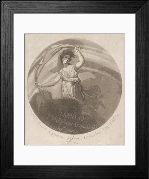 Framed Print : Trade Card for J. Sanders, Printmaker, 1782. Creator: Anon