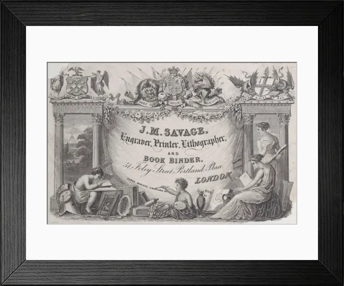 Framed Print : Trade Card for J. M. Savage, engraver, printer and lithographer, 19th century Framed Print : Trade Card for J. M. Savage, engraver, printer and lithographer, 19th century