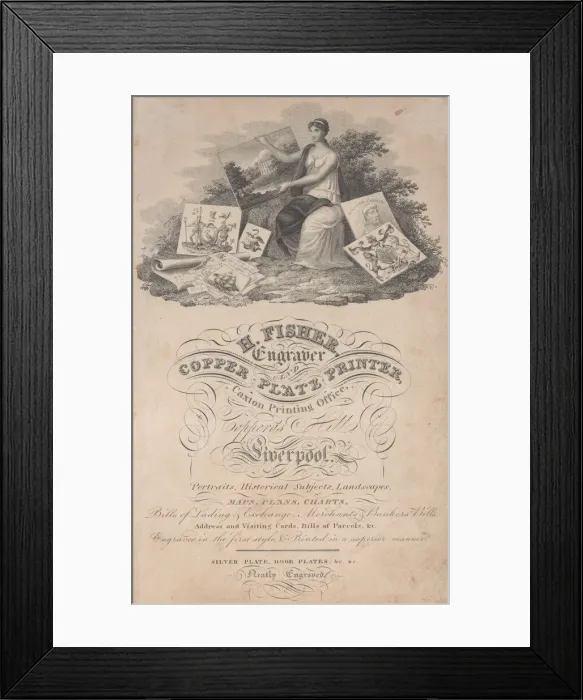 Framed Print : Trade Card for H. Fisher, Engraver and Copper Plate Printer, 18th century. Creator: Anon Framed Print : Trade Card for H. Fisher, Engraver and Copper Plate Printer, 18th century. Creator: Anon