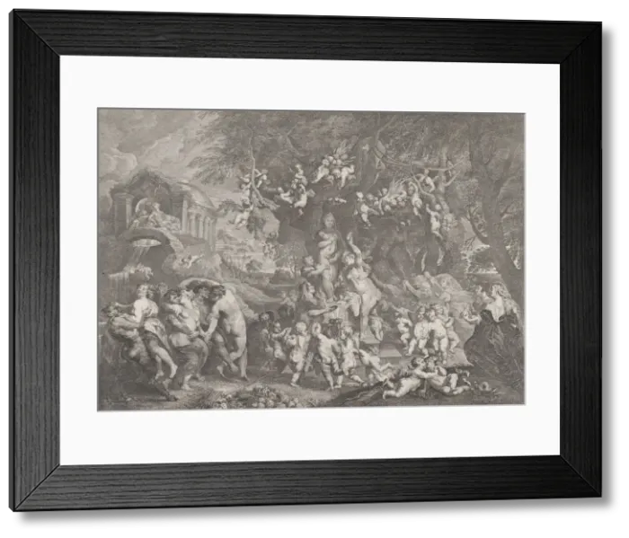 Framed Print : The Feast of Venus, with groups of satyrs, nymphs, and putti dancing around a statue of Framed Print : The Feast of Venus, with groups of satyrs, nymphs, and putti dancing around a statue of