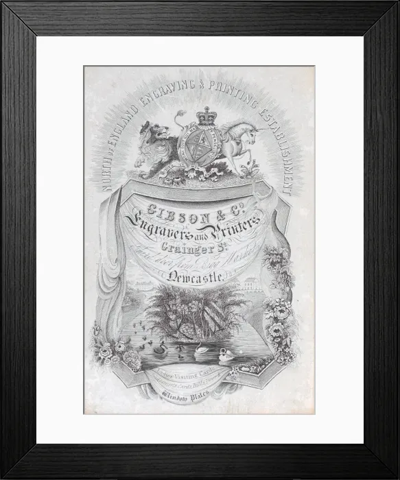 Framed Print : Trade card for North of England Engraving & Printing Establisment, Gibson & co