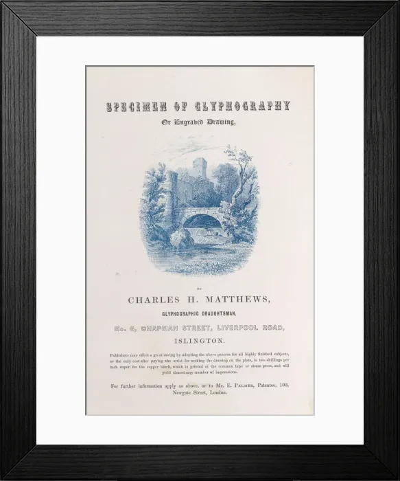 Framed Print : Trade Card for Charles H. Matthews, glyphographic draughtsman, 19th century Framed Print : Trade Card for Charles H. Matthews, glyphographic draughtsman, 19th century