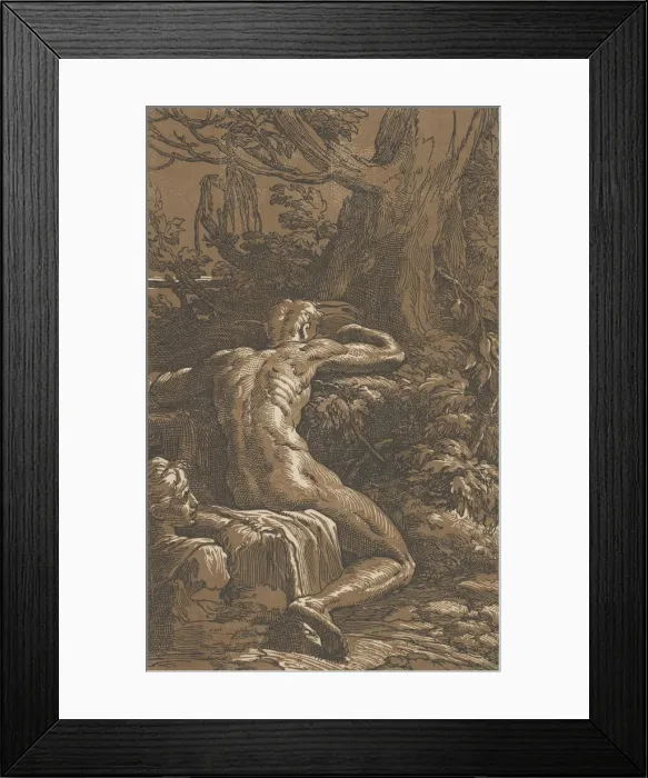 Framed Print : Man seated viewed from behind (Narcissus), ca. 1527-30. Creator: Antonio da Trento Framed Print : Man seated viewed from behind (Narcissus), ca. 1527-30. Creator: Antonio da Trento