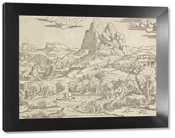 Landscape from 'Venus Pushing Cupid'frame, 1540-45. Creator: Antonio Fantuzzi