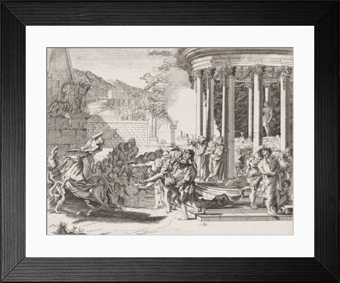 Framed Print : Sinorix being carried from the temple after being poisoned, 1650-1700 Framed Print : Sinorix being carried from the temple after being poisoned, 1650-1700