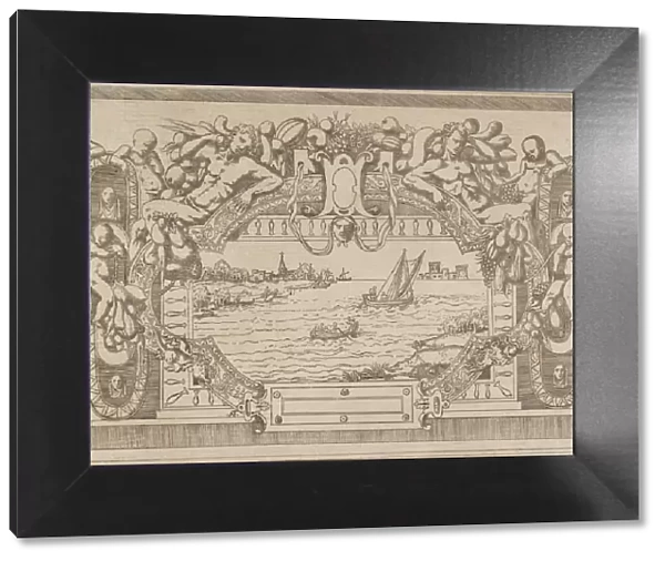 Landscape with Ornamental Frame, ca. 1543. Creator: Antonio Fantuzzi