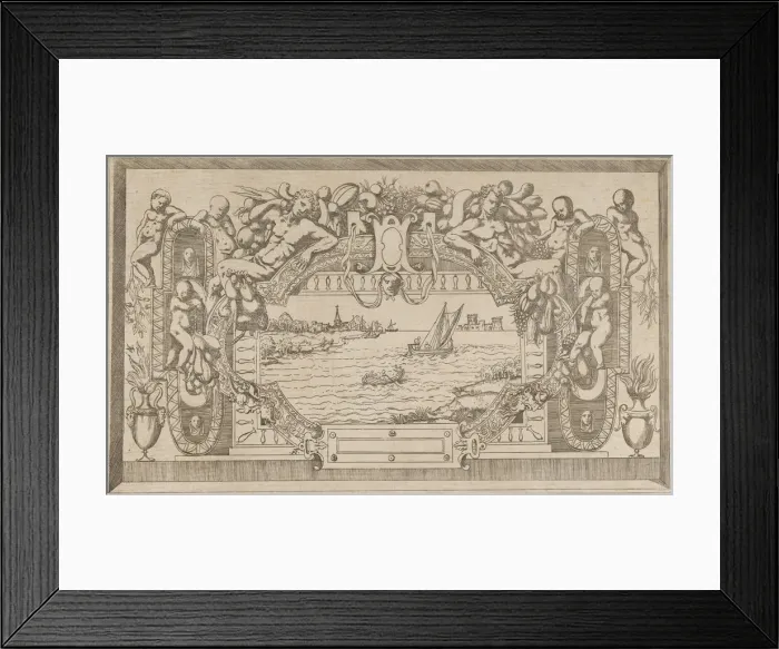 Framed Print : Landscape with Ornamental Frame, ca. 1543. Creator: Antonio Fantuzzi Framed Print : Landscape with Ornamental Frame, ca. 1543. Creator: Antonio Fantuzzi
