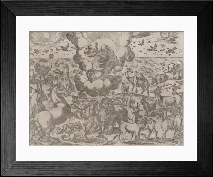 Framed Print : God Creating the Animals, ca. 1590-1630. Creator: Antonio Tempesta Framed Print : God Creating the Animals, ca. 1590-1630. Creator: Antonio Tempesta