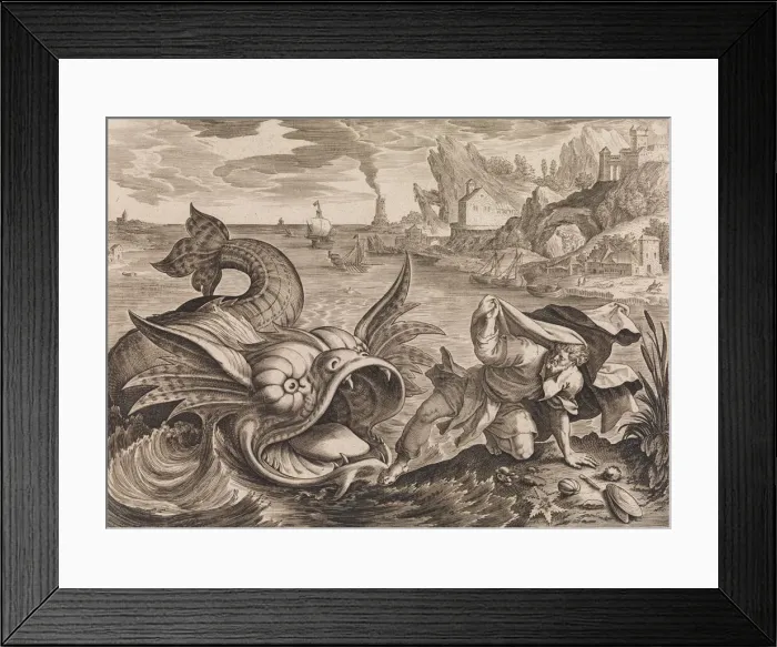 Framed Print : Jonah Cast on Shore by the Fish, ca. 1585. Creators: Antonius Wierix, Hieronymous Wierix