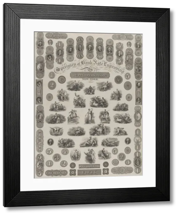 Framed Print : Specimen Sheet of Bank Note Engraving, ca. 1828. Creator: Asher Brown Durand Framed Print : Specimen Sheet of Bank Note Engraving, ca. 1828. Creator: Asher Brown Durand