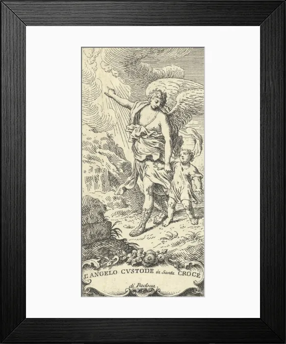 Framed Print : An angel leading a young boy and gesturing to the clouds, ca. 1708-82 Framed Print : An angel leading a young boy and gesturing to the clouds, ca. 1708-82