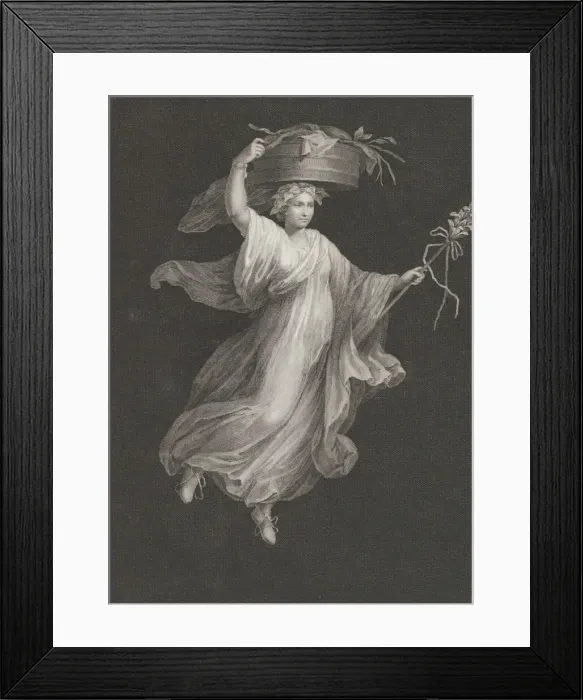 Framed Print : A bacchante carrying a large basket on her head and holding a staff in her le... ca Framed Print : A bacchante carrying a large basket on her head and holding a staff in her le... ca