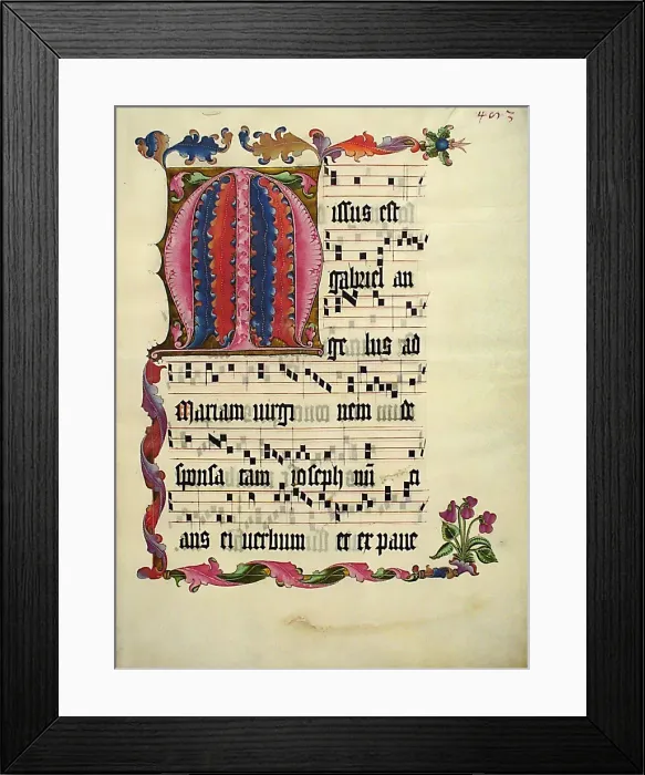 Framed Print : Manuscript Leaf with the Initial M, from an Antiphonary, German, ca. 1425-50 Framed Print : Manuscript Leaf with the Initial M, from an Antiphonary, German, ca. 1425-50
