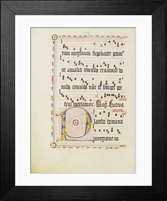Framed Print : Manuscript Leaf with Initial P, from an Antiphonary, German, second quarter 15th century Framed Print : Manuscript Leaf with Initial P, from an Antiphonary, German, second quarter 15th century