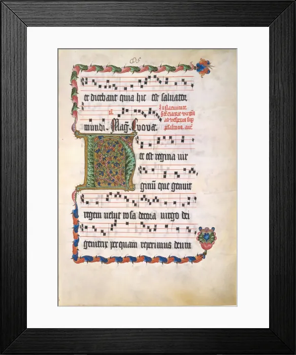 Framed Print : Manuscript Leaf with Initial H, from an Antiphonary, German, second quarter 15th century Framed Print : Manuscript Leaf with Initial H, from an Antiphonary, German, second quarter 15th century
