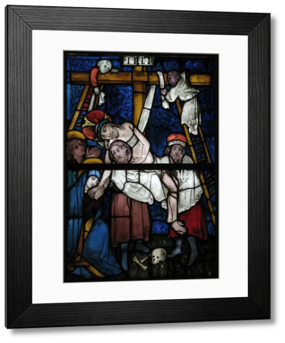 Framed Print : Stained Glass Panel with the Deposition, German, 15th century. Creator: Unknown Framed Print : Stained Glass Panel with the Deposition, German, 15th century. Creator: Unknown