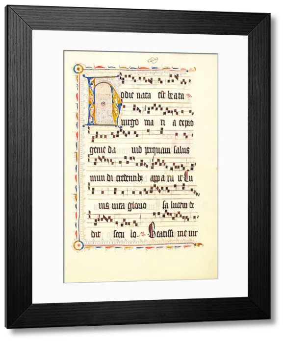 Framed Print : Manuscript Leaf with Initial H, from an Antiphonary, German, second quarter 15th century Framed Print : Manuscript Leaf with Initial H, from an Antiphonary, German, second quarter 15th century