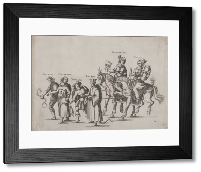 Framed Print : Plate 14: Six figures marching in a procession, two atop horses Framed Print : Plate 14: Six figures marching in a procession, two atop horses