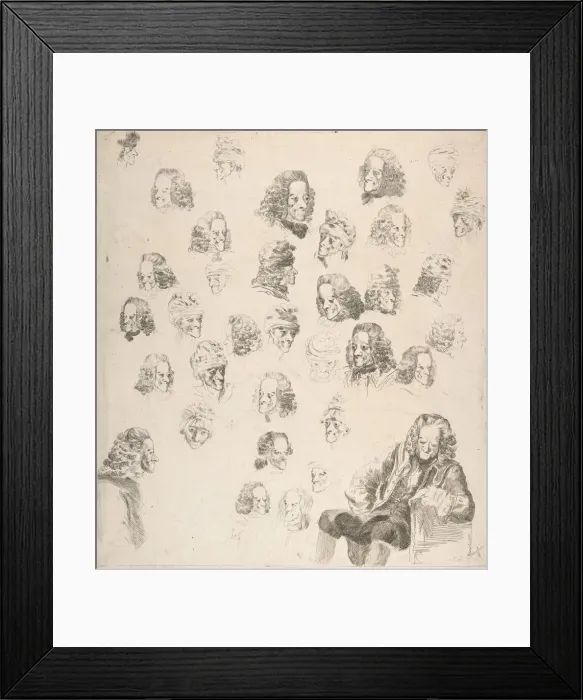 Framed Print : Sketches of Voltaire at Age Eighty-One, 1775. Creator: Vivant Denon Framed Print : Sketches of Voltaire at Age Eighty-One, 1775. Creator: Vivant Denon